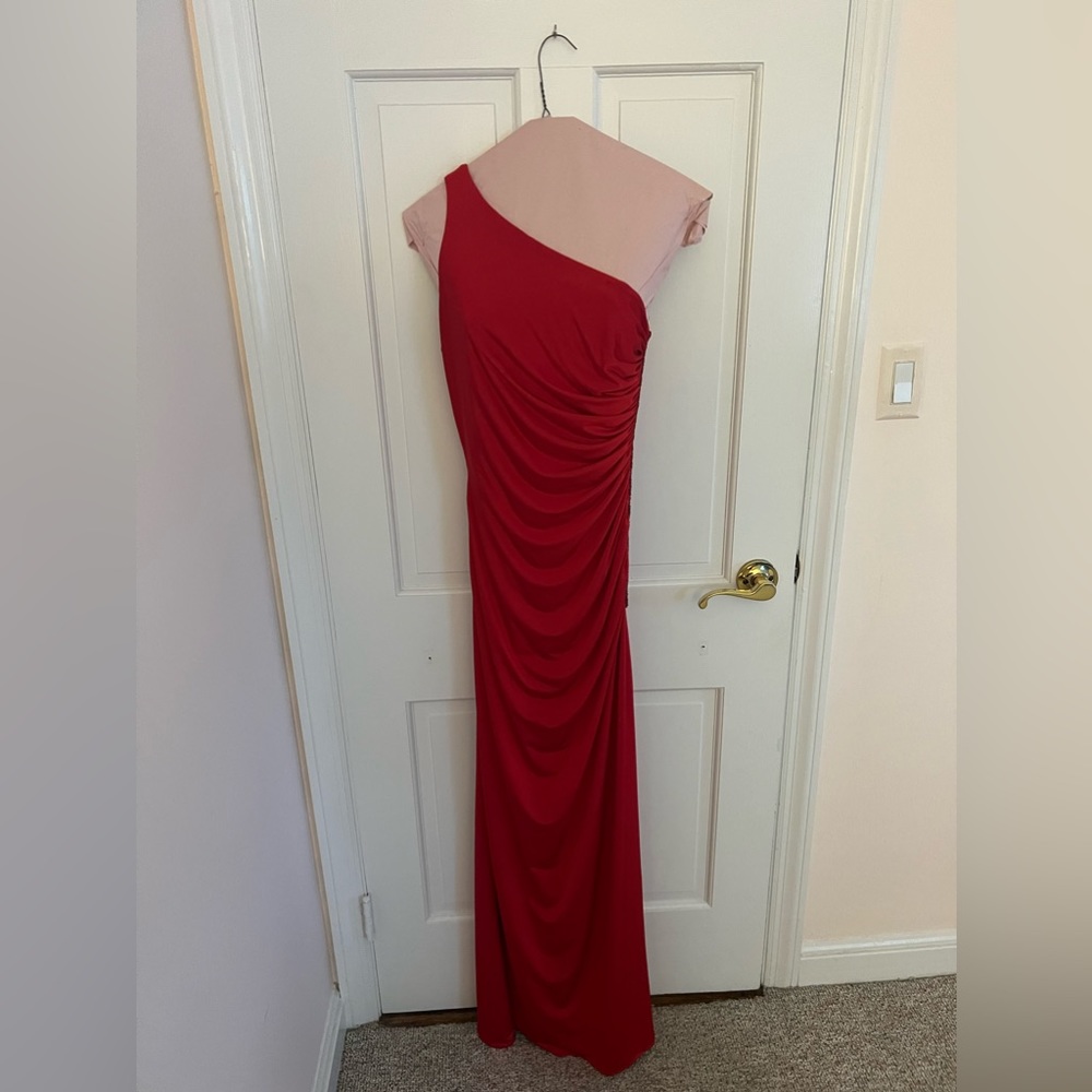Adrianna Papell Red One Shoulder Gown